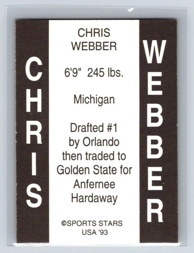 1993-94 Sports Stars USA #NNO Chris Webber - Picture 2 of 2