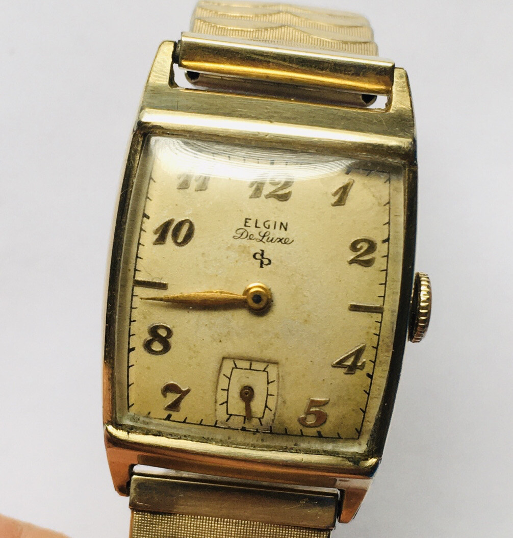 Vintage 1940 s Elgin Deluxe 10k Gold Filled 17j manual Wind Men s Watch Runs