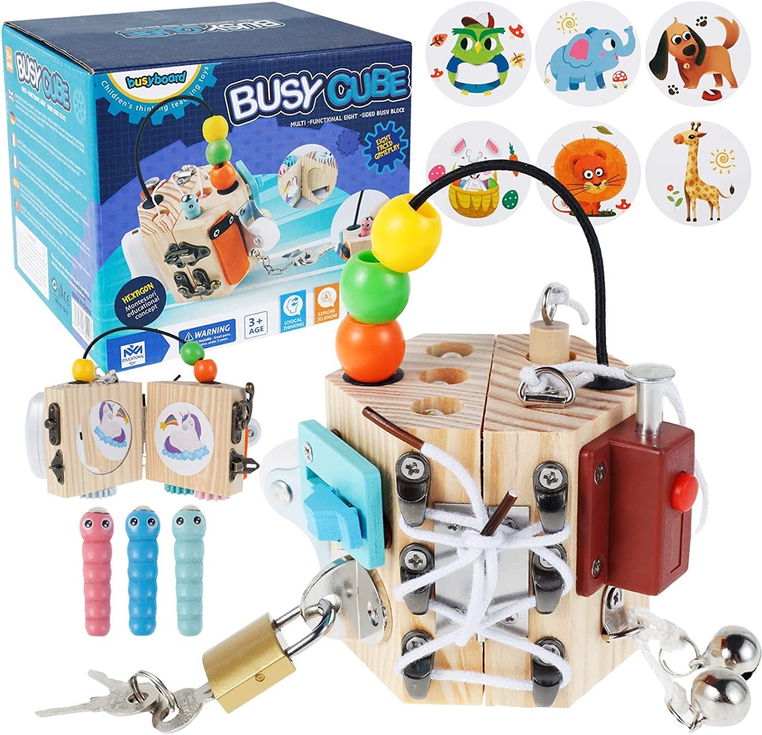 PORLPOEK Busy Cube for Kids Sensory Busy Board Travel Toy 14 in 1 for Toddler...