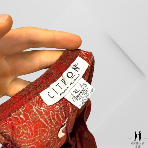 Citron of Santa Monica Floral Print Beige Silk Red Wide Leg Crop Pants Size XL - Picture 10 of 10