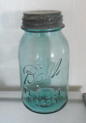 VINTAGE BLUE GLASS BALL PERFECT MASON JAR #15 BEAUTIFUL DESIGN NR - Picture 2 of 4