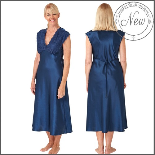 Long Full Length Sexy Satin Nightdress Chemise Nighty Nightshirt Slip PLUS SIZE - Picture 40 of 62