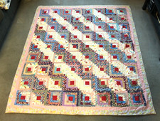 VTG Hand Made Sewn Geometric Pattern Bedspread Quilt - 78" x 70"