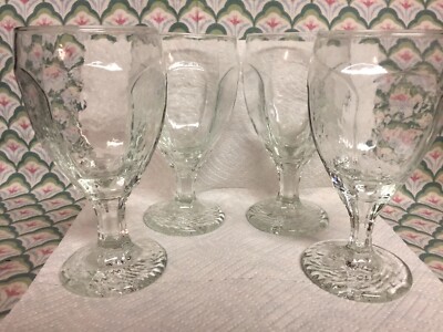 4 LIBBEY CHIVALRY Goblet Water Wine Clear Tall Textured Panel 6 1/2  EUC Lot E