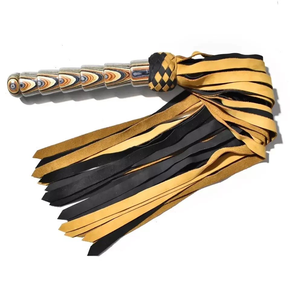 Sued Leather Ultra Soft Flogger - 25 Tails Tassels, Carved Handle, Whip Paddle S - Image 3 of 4