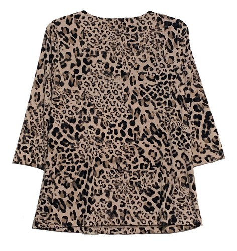 Dana Buchman, Shades of Brown Notched V-neck Leopard Print Pullover Top, size L - Picture 3 of 5