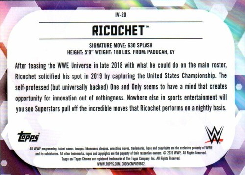 2020 Topps WWE Chrome Wrestling Card - Base Image Variations #IV-20 Ricochet - Picture 2 of 2