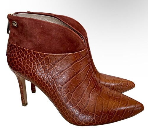 Louise et Cie Sana Croc Embossed Stiletto Ankle Boots TerraCotta Size 37.5 US 7 - Picture 3 of 10