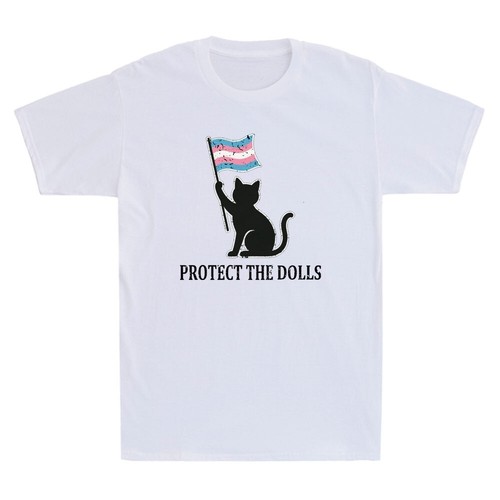 Protect The Dolls Funny Cat Protest Feminist Quote Vintage Short Sleeve T-Shirt - Picture 3 of 4