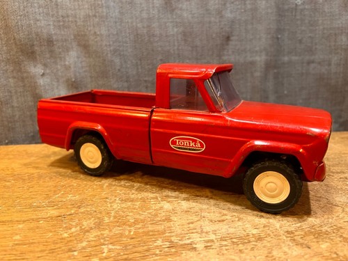 Vintage Tonka Toy Red Jeep Pick-Up Truck Pressed Steel Antique Auto Car - Picture 2 of 14