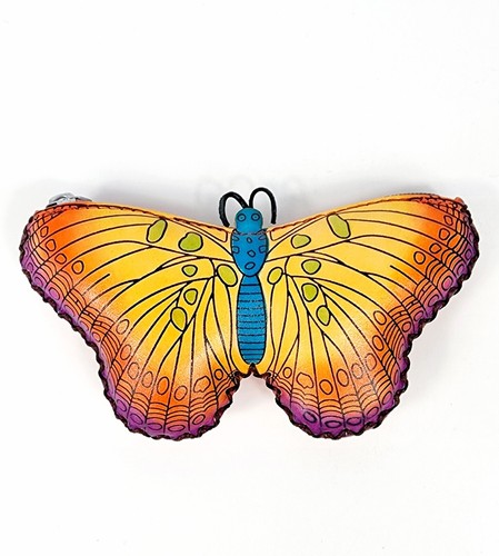 Handmade Leather Wristlet Coin Purse Butterfly Shape Wallet Hang Bag Charm - Picture 9 of 24