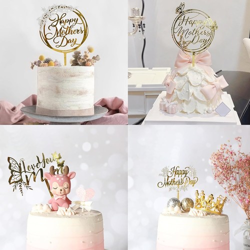 Cake Topper GlitterHappy Mother's Day Gold Butterfly Flower Cupcake Acrylic T - Picture 3 of 7