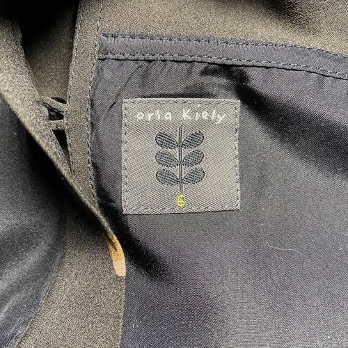 Orla Kiely Bird Print 100% Silk Dress Peter Pan Collar Black Size 6 Bell Sleeves - Picture 8 of 8