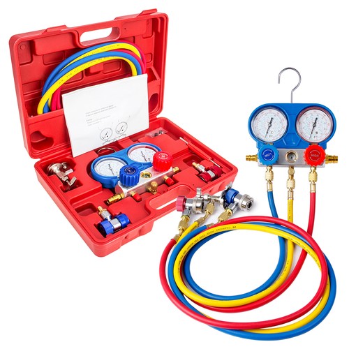 HVAC Charging Kit 3-Way A/C AC Refrigeration Diagnostic Manifold Gauge Set 5FT - Picture 9 of 18