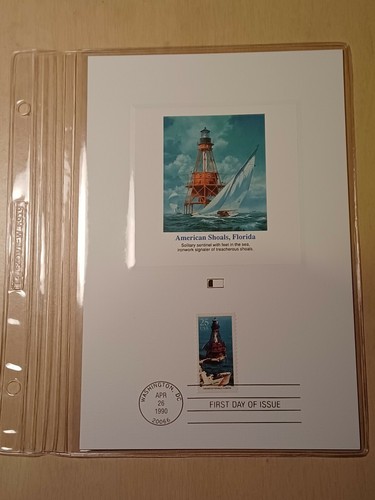 American Shoals, FL - First Day Issue Proofcard FDC 25c Lighthouses 1990 - Picture 2 of 6