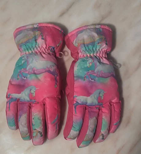 Girls Pink Unicorn Winter Gloves Size 7-16 Snow Gloves
