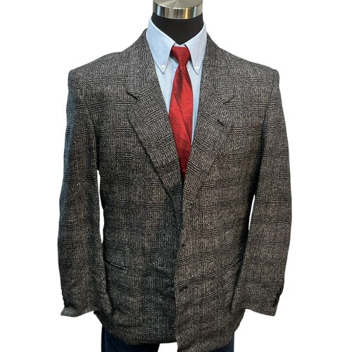 44S/R Cellini Vtg Black White Suit Coat Sport Jacket Blazer Tweed Glen Check - Picture 2 of 13