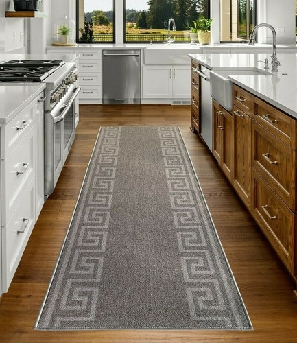 Custom Size Hallway Runner Greek Key Gray-Light Gray 26"&31"By Your Length - Picture 2 of 6