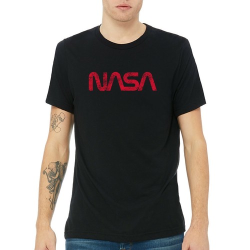 NASA Distressed Worm Logo - Astronaut Space Exploration Canvas Triblend T Shirt - Picture 14 of 24