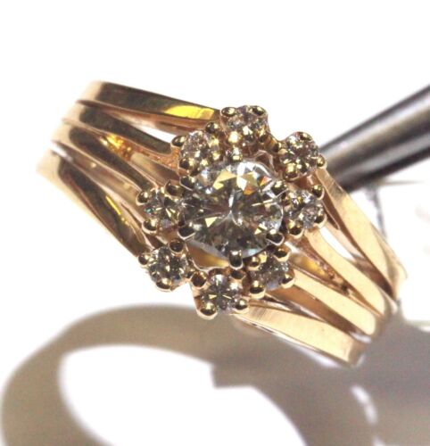 Anillo de compromiso de diamantes redondos mejorados de claridad de 0,65 quilates de oro amarillo de 14k 3,5 g raro - Imagen 6 de 8