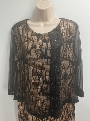 Textport Women's Long Sleeve Scoop Neck Gold/Black Color A Line Dress Size 50 - Picture 4 of 15