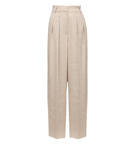BRUNELLO CUCINELLI Linen Blend Wide Leg Trousers in Natural Beige Size IT 42