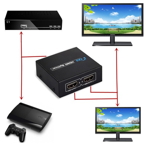 Adattatore Amplificatore Ripetitore Hub Porta 1 in 2 Out Full HD 1080P 3D HDMI Splitter TV - Foto 6 di 12