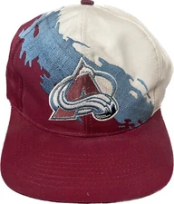 Vintage 90s Logo Athletic Colorado Avalanche NHL Paint Splash Snapback Hat VTG
