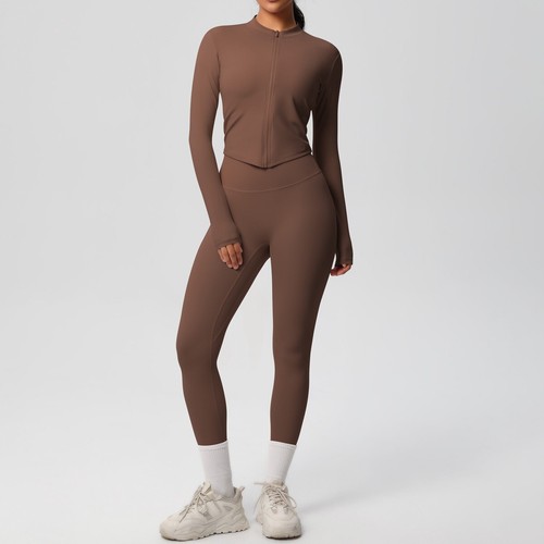 2tlg Yoga Anzug Damen Gym Set Sport Set Frauen Trainingsanzug Laufen Reißverschluss Workout - Bild 25 von 74