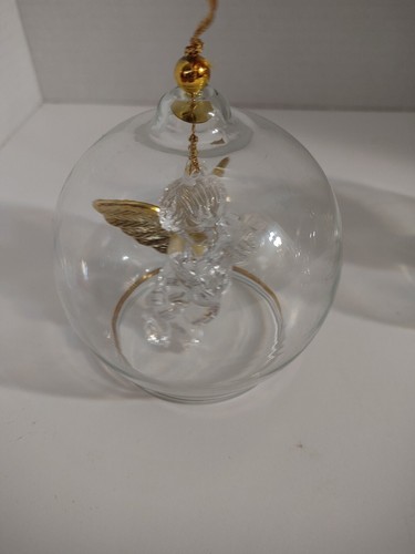 (3) Vintage Clear Glass Round Globe Dangle Angel Christmas Ornament Golden Wings - Picture 7 of 9