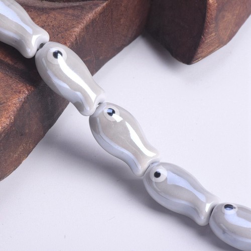 10pcs 19x10mm Fish Shape Handmade Shiny Glazed Ceramic Porcelain Loose Beads - Picture 16 of 22