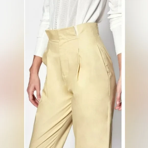 Equipment $325 Lucille Paper Bag Pants in Butter Yellow Size 2 Cotton Slacks - Imagem 2 de 4