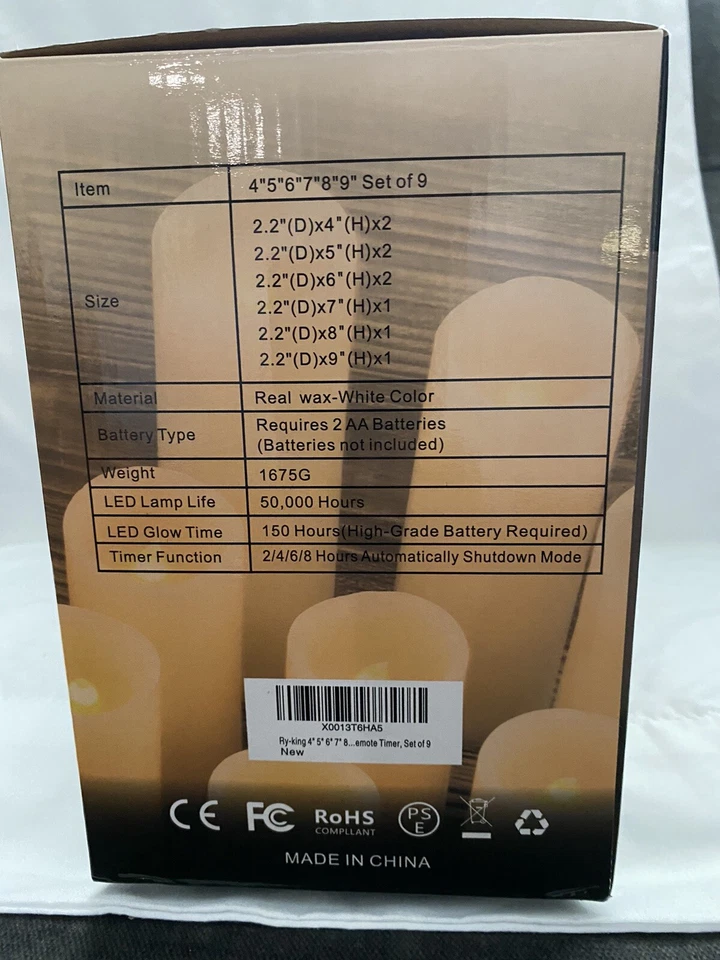 RY-KING PILLAR SIN LLAMA LED CERA REAL Juego de velas Temporizador 4" 5" 6" 7" 8" 9" Foto 4 de 4