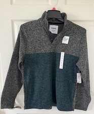NWT Sonoma Supersoft Fleece Sweater Gray And Green Size Medium