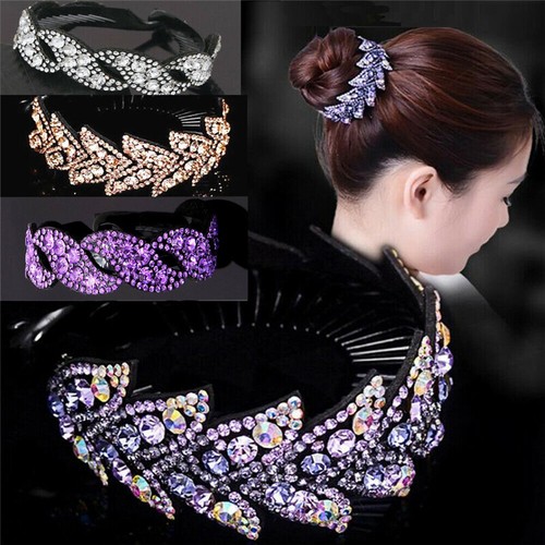 Women Crystal Rhinestone Hair Clip Claw Clamp Bun Net Ponytail Holder Barrette - Picture 3 of 17