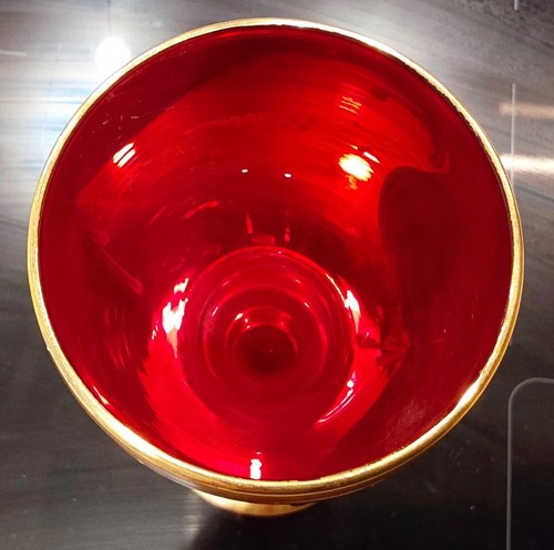 Wine decanter tre fuochi, 3 Ruby & 24k glasses. White enamelled flowers, Italian - Picture 13 of 23