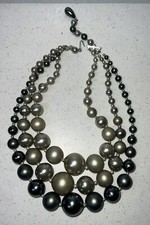Vintage 3 Strand Silvertone  Faux Pearl Lucite Beaded Necklace