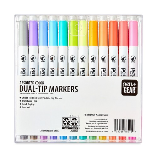 Pen+Gear Fine & Chisel Dual-Tip Markers, Assorted Ink Colors, 24 Count - Picture 7 of 7
