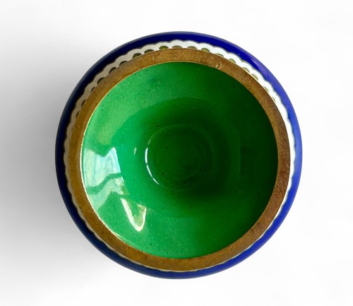 Vintage cloisonné blue enamel toothpick matches holder lidded pot 1950's CHINA - Bild 9 von 9