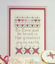 LOVE'S JOY SAMPLER Hearts Flowers Joy Pink Purple Cross Stitch Pattern Chart V2