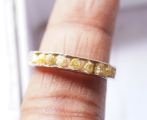 Anillo de compromiso de diamantes crudos amarillos naturales anillo de plata ... - Imagen 4 de 10