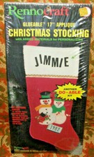Rennocraft Fleece Christmas Stocking Kit 17" Snowman Appliques Kitsch Vintage
