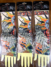 3 Pairs Tattoo Sleeves Halloween Day of the Dead BIKER PUNK ROCKER COSTUME