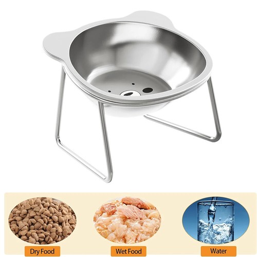 New Cat Bowl Stainless Steel Cat Food Bowls with Metal Stand Food and Water Dish - Picture 2 of 13