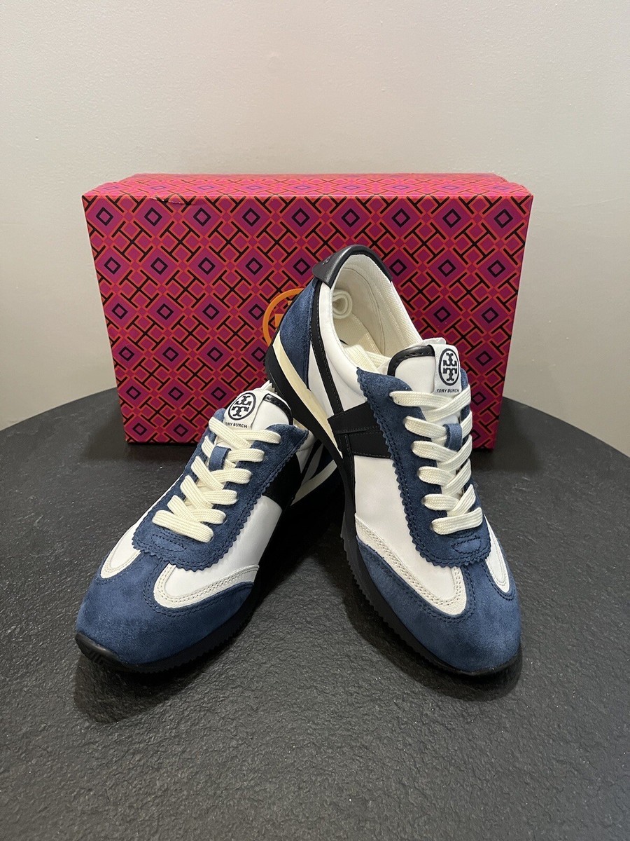 NIB $238 Tory Burch Hank Sneakers Snow White / Bright Navy