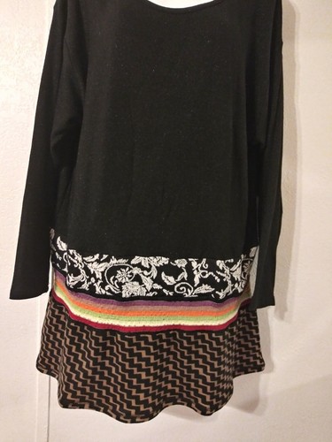 Simon Chang Boiled Shimmer Black Crochet Detail .  Big Rare Tunic Sz XL  - Picture 4 of 10
