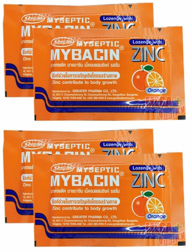 4 x Myseptic Mybacin Lozenge with Zinc Body Growth Relief Sore Throat # Orange - Picture 1 of 4