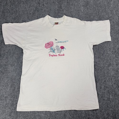 Vintage Florida T-Shirt Embroidered Daytona Beach Scene Single Stitch Adult L