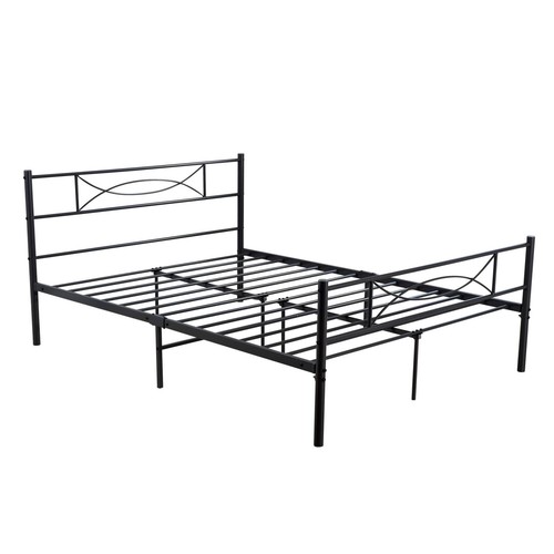 4ft Small Double Bedframe Powder Coated Headboard Matt Dark Grey Metal Frame - Picture 7 of 7