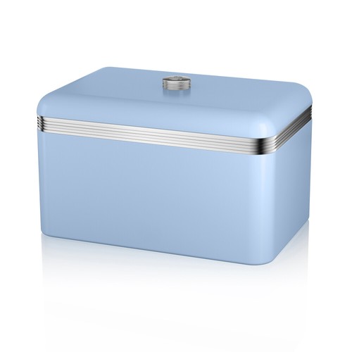 SWAN Retro Breadbin & Canisters Kitchen Storage Set Vintage Style Blue & Chrome - Picture 4 of 5